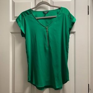 Emerald green blouse with gold zipper. Express size small